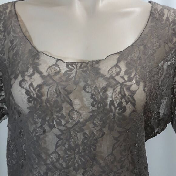 BKE gray sheer lace short sleeve top - Picture 2 of 4